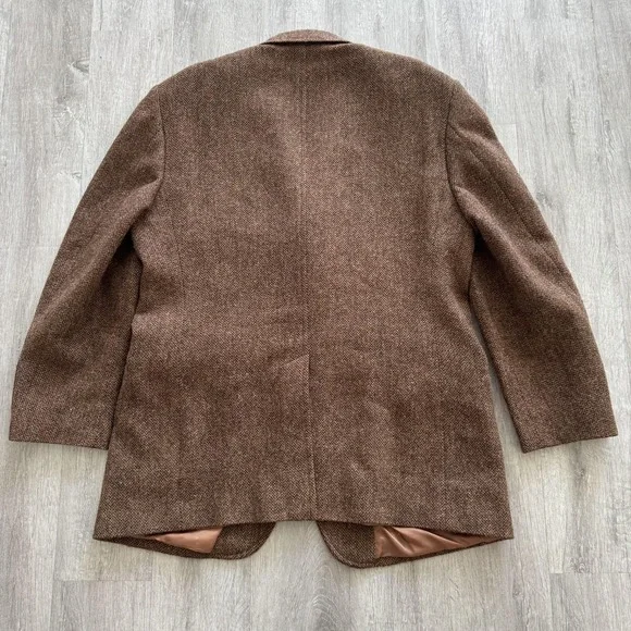 Vintage Brooks Brothers Sport Coat Mens 43R Brown Harris Tweed Herringbone Italy